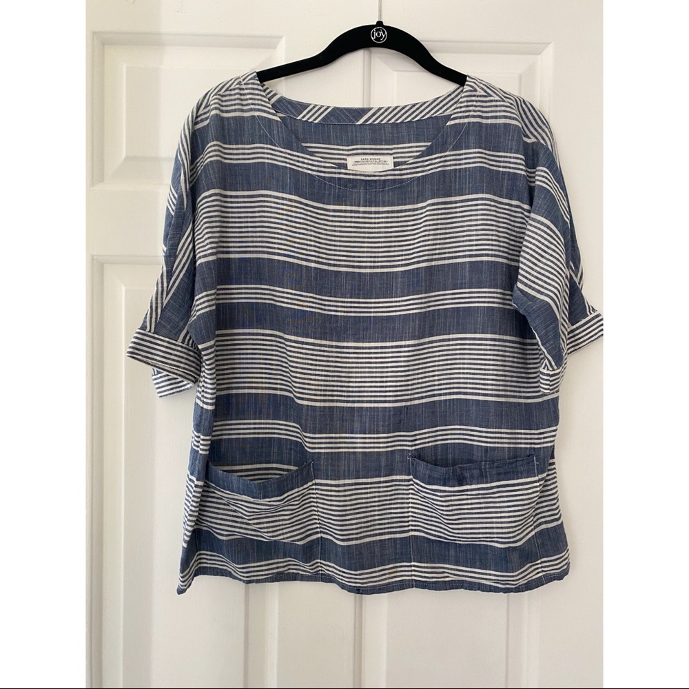 Zara Short Sleeve Stripe Crop Top